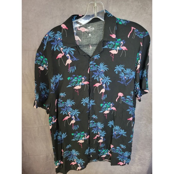 hollister t shirt men medium Flamingo Hawaiian Button Down - Picture 1 of 6